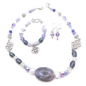 Elegant Beaded Jewelry Set in Blue Lace Agate and Silver